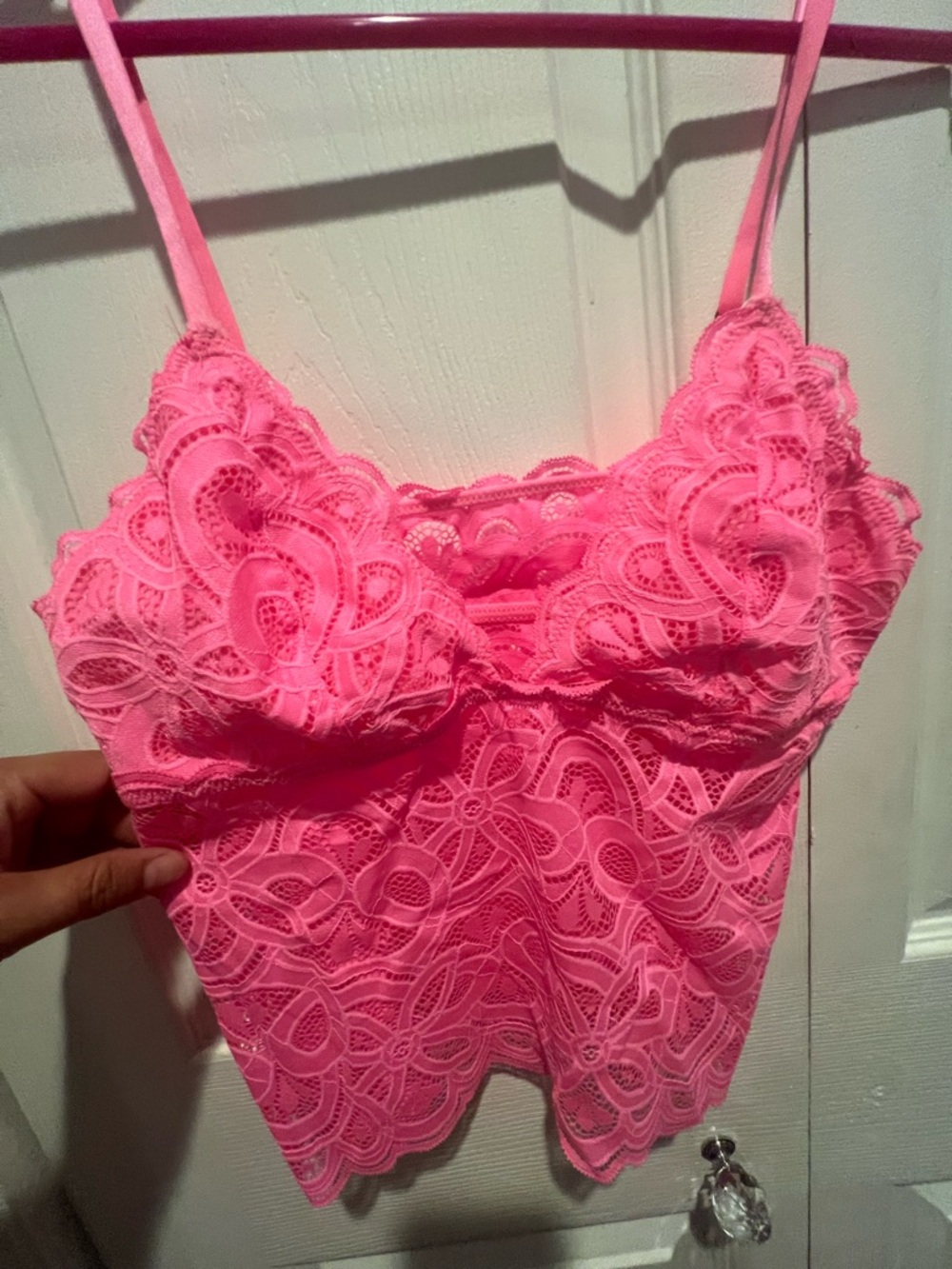 aerie Hot Pink Lace Bralette with Adjustable Straps